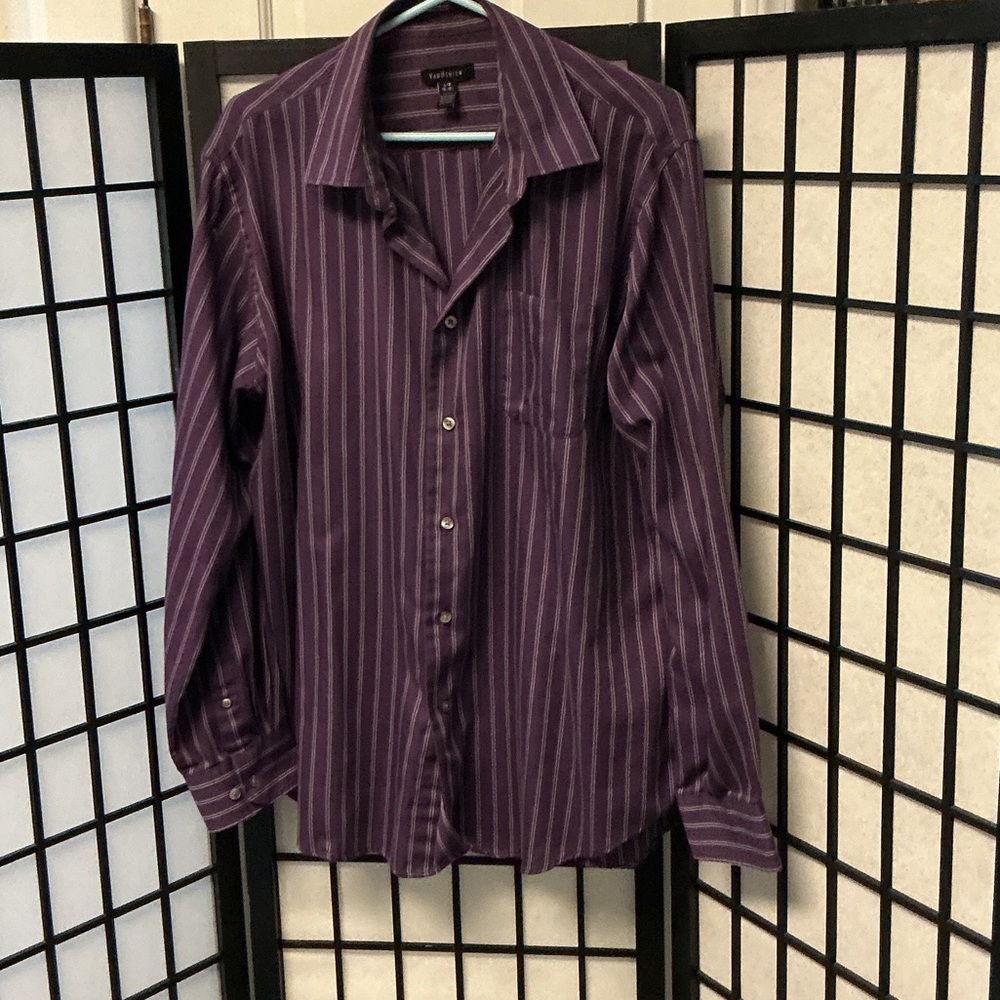 Van Heusen Purple Stripe Men's Dress Shirt  wear around the collar